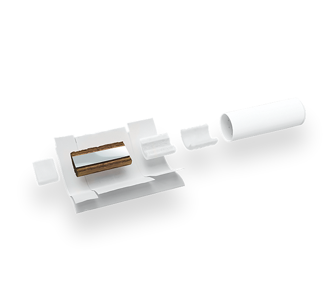 Diagrama de un consumible IQOS desplegado para poder ver su el alma metálica de su interior