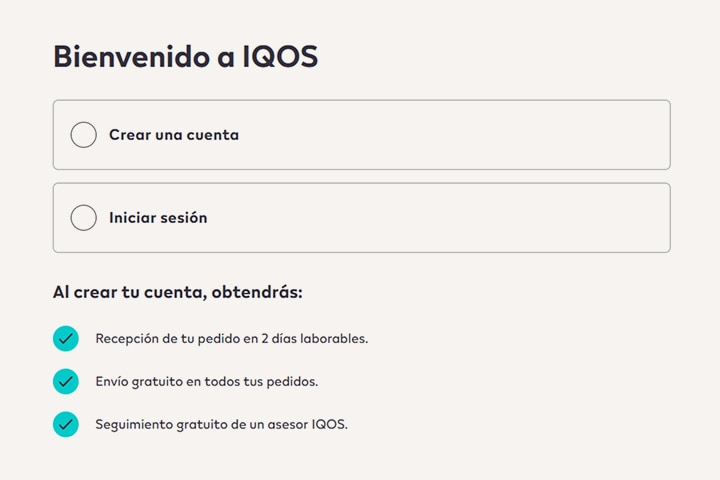 Formulario de registro de IQOS, primer paso