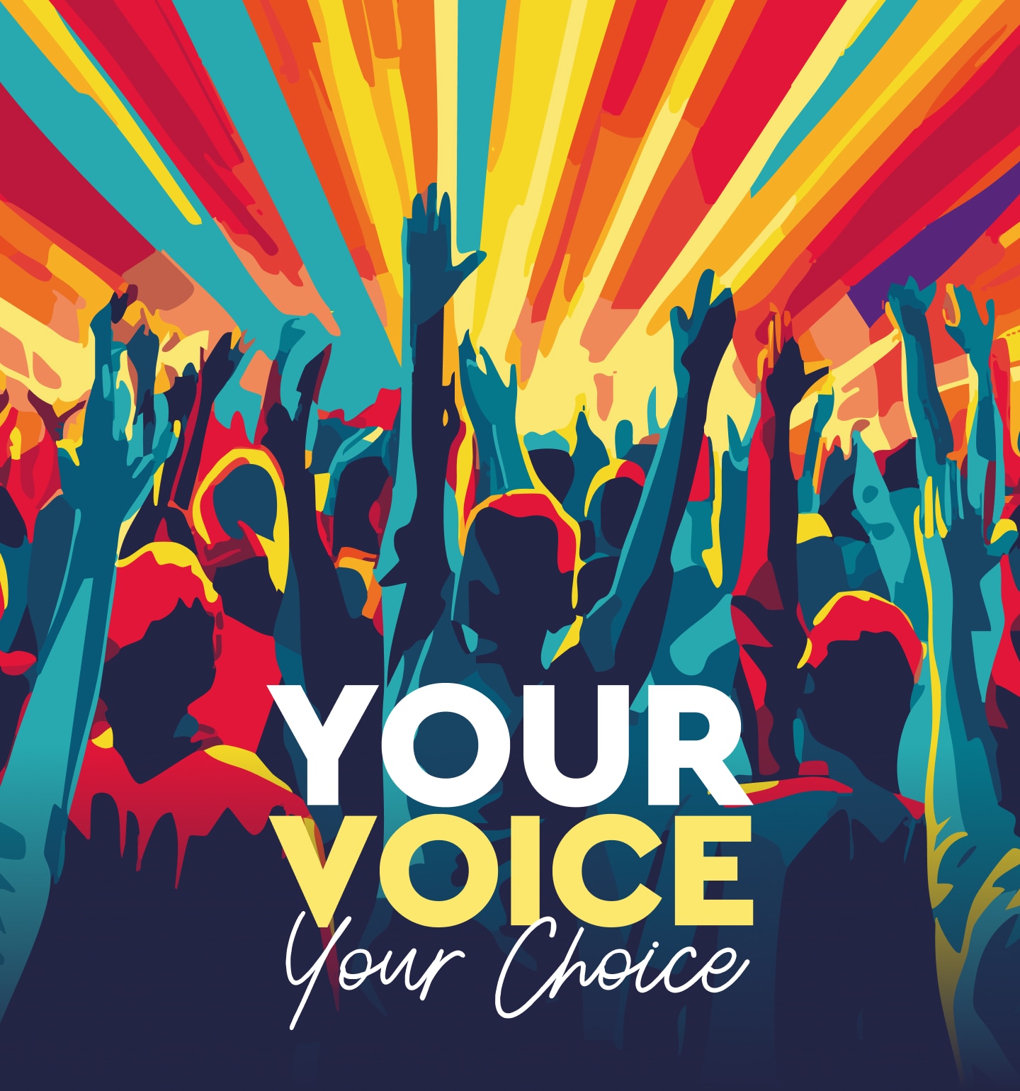 Imagen vectorial de un concierto con un gran grupo de personas con el texto sobreimpreso  "your voice, your choice"