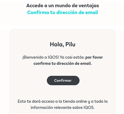 Correo de confirmación para darse de alta en IQOS.com